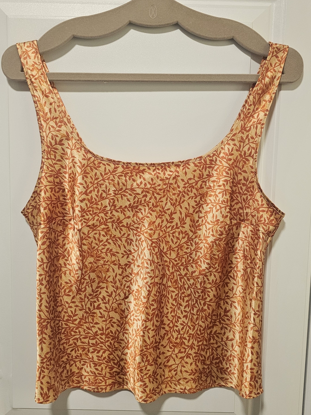 Victoria's Secret Orange Satin Leaf Vine Print Camisole Tank Top Y2k 90s